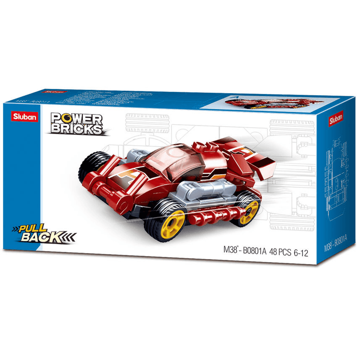 Power Bricks Pull Back Car - Fast Red - Toybox Tales