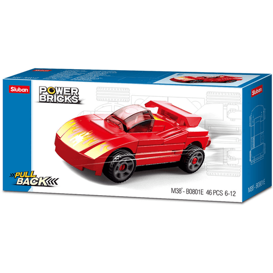 Power Bricks Pull Back Car - Red Furious - Toybox Tales