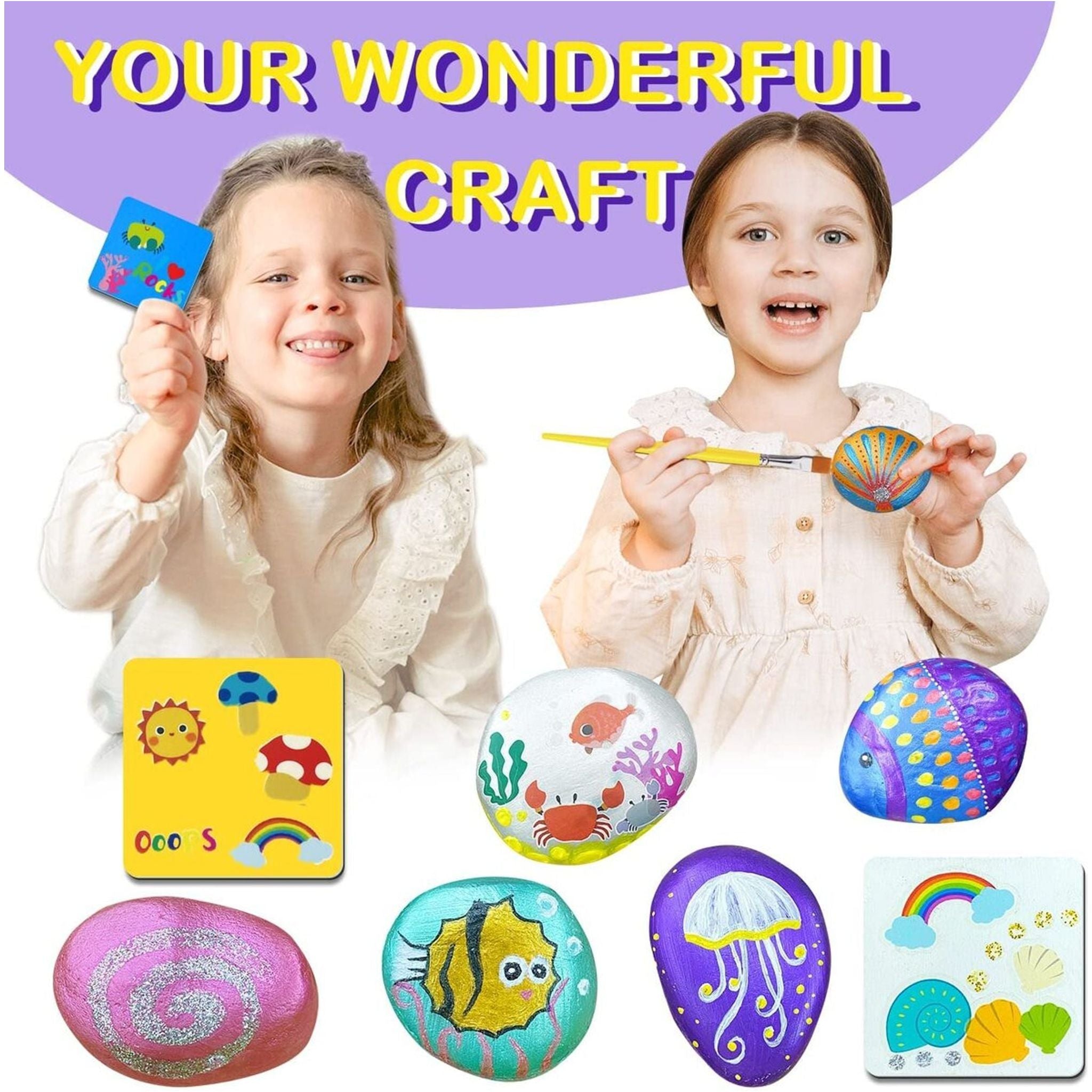 Rock Painting With Metallic Paints & Glitter Glues Craft Kit - Toybox Tales