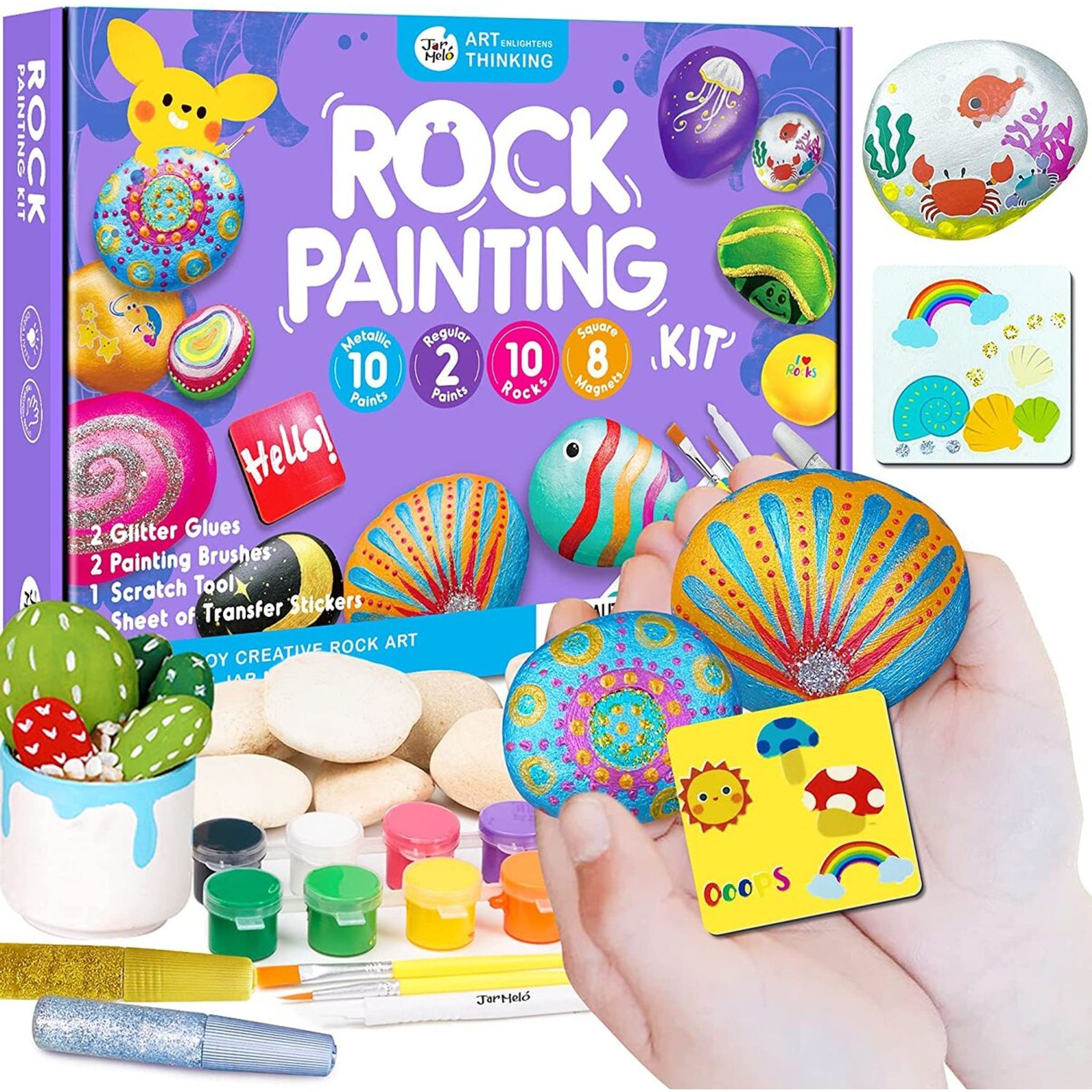 Rock Painting With Metallic Paints & Glitter Glues Craft Kit - Toybox Tales