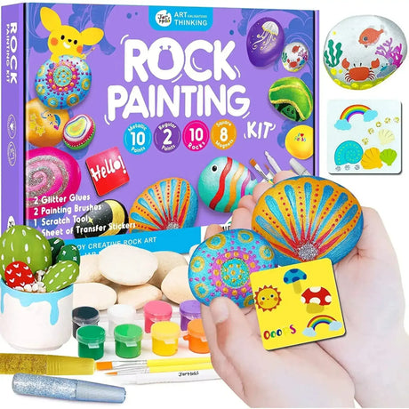 Rock Painting With Metallic Paints & Glitter Glues Craft Kit - Toybox Tales