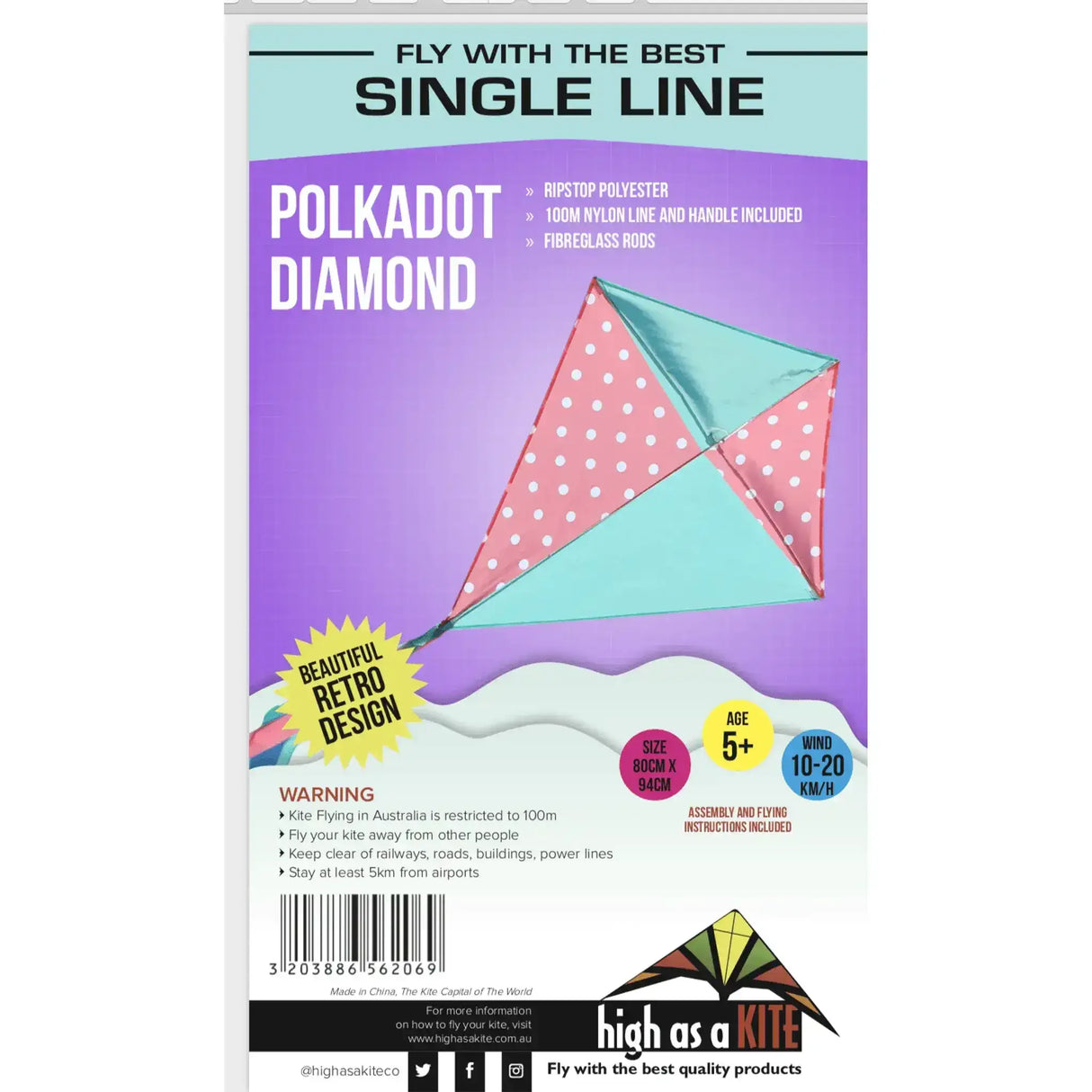 Single Line Kite: Polkadot Diamond - Toybox Tales