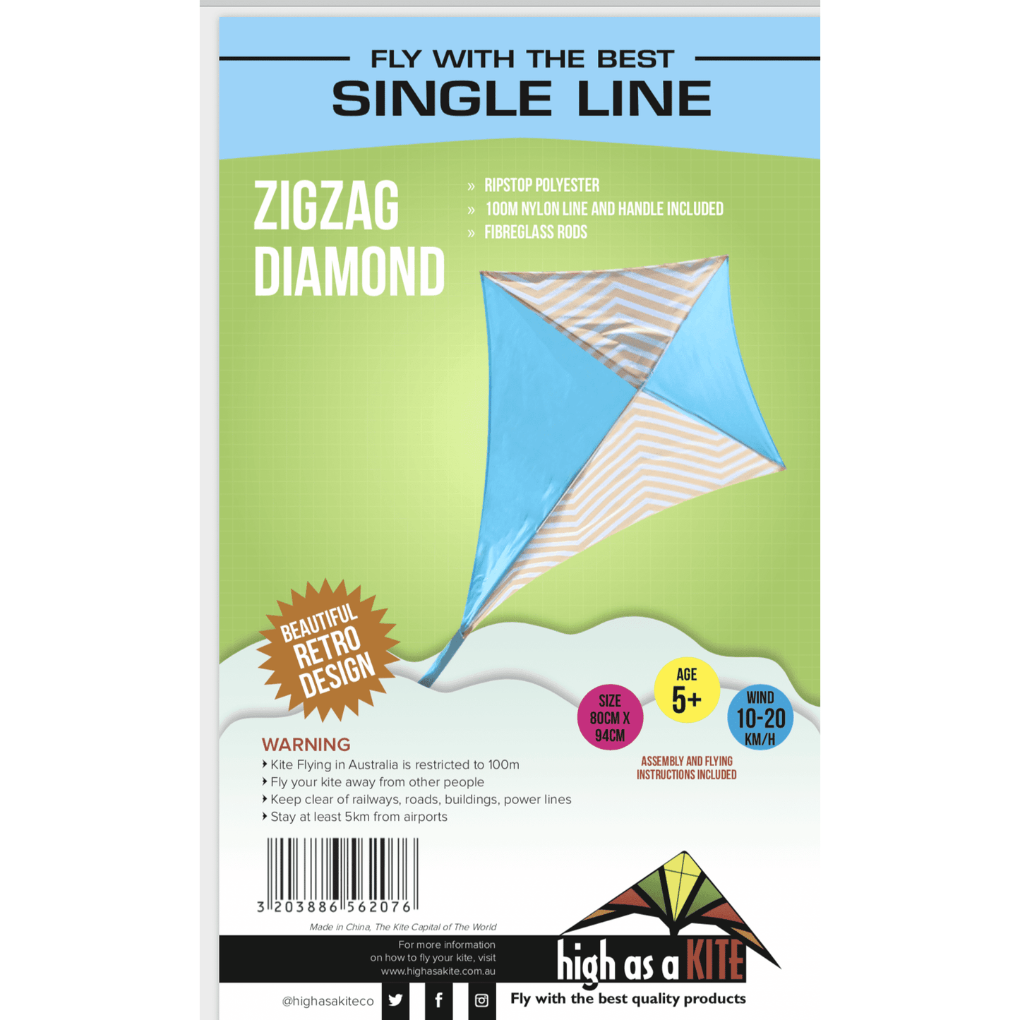 Single Line Kite: Zigzag Diamond - Toybox Tales