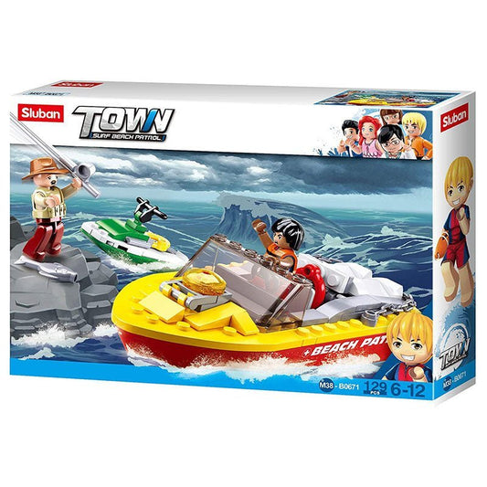 Sluban Surf Beach Patrol Rescue Boat 129 Pcs - Toybox Tales