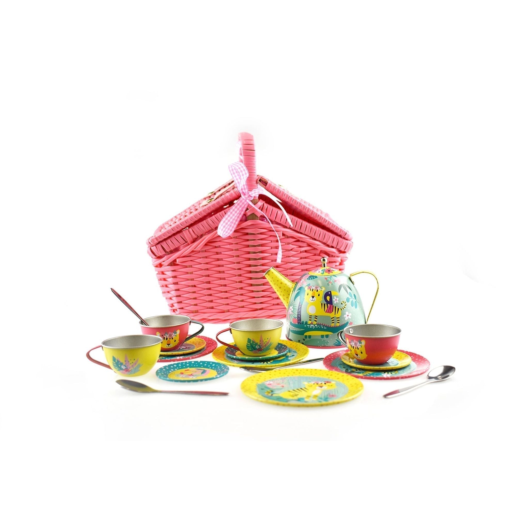 Tiger Tin Tea Set In Picnic Basket (18 Piece Set) - Toybox Tales