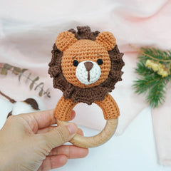 Crochet Ring Rattle - Roary Lion - Toybox Tales