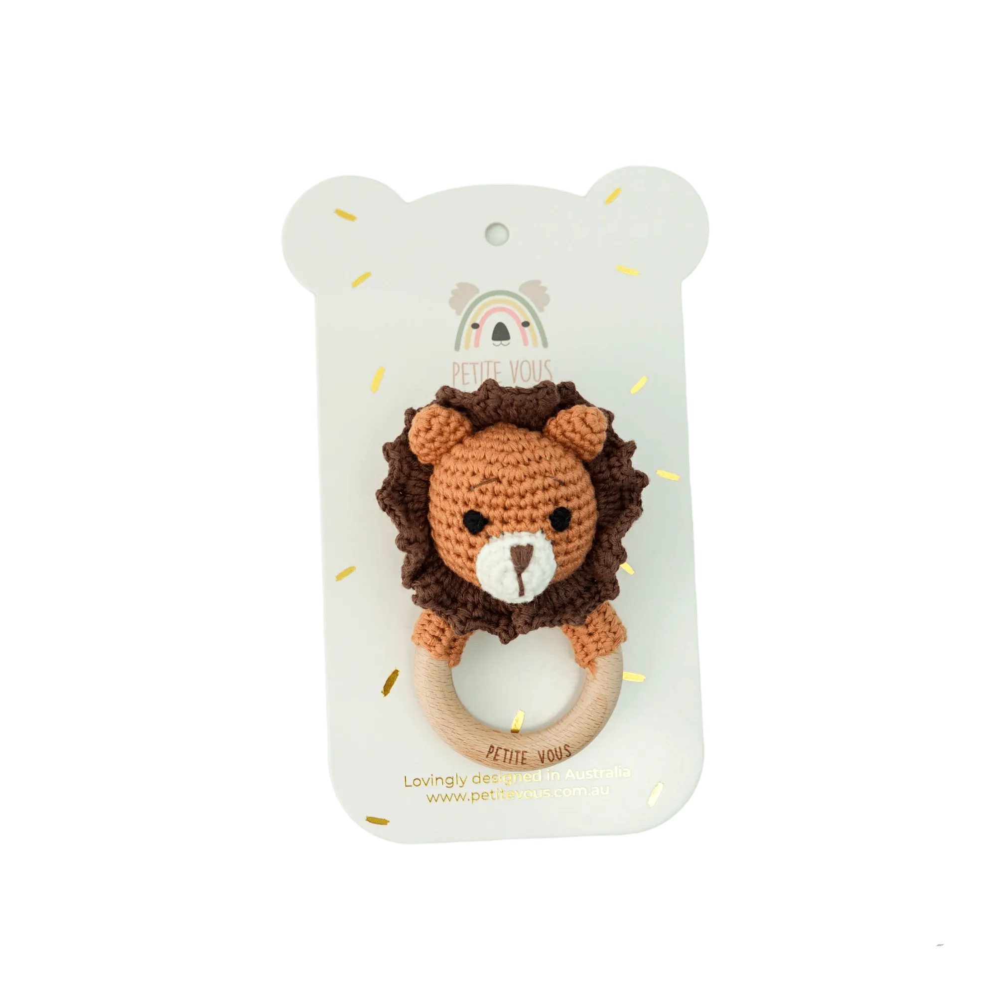 Crochet Ring Rattle - Roary Lion - Toybox Tales