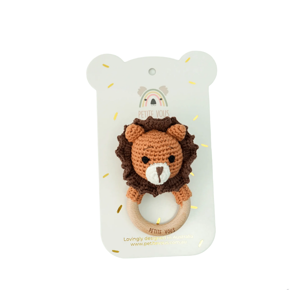 Crochet Ring Rattle - Roary Lion - Toybox Tales