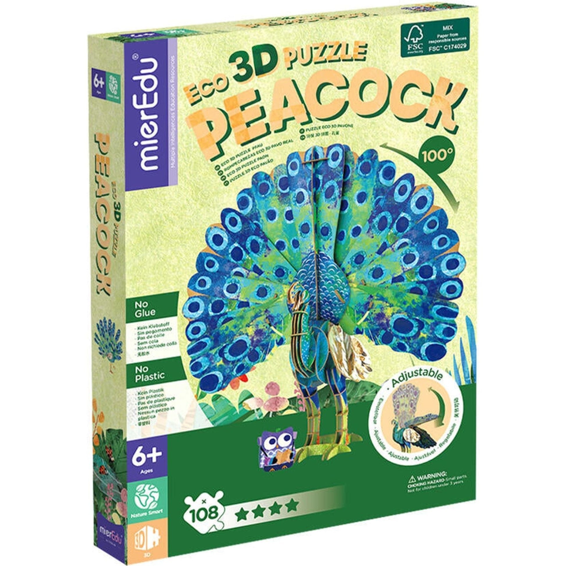 mierEdu Eco 3D Puzzle - Peacock - Toybox Tales