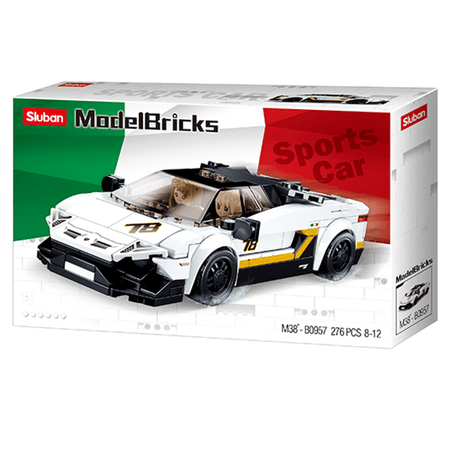 Sluban Italian Super Car (White) 276pcs - Toybox Tales