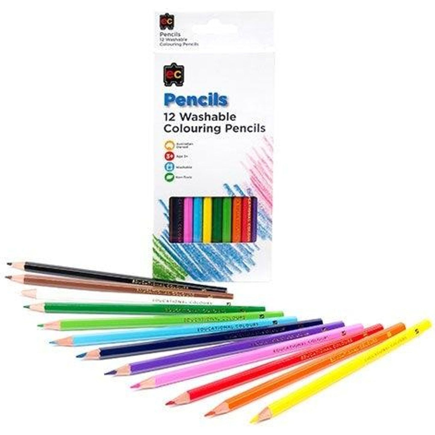 Washable Colouring Pencils - Pack of 12 - Toybox Tales